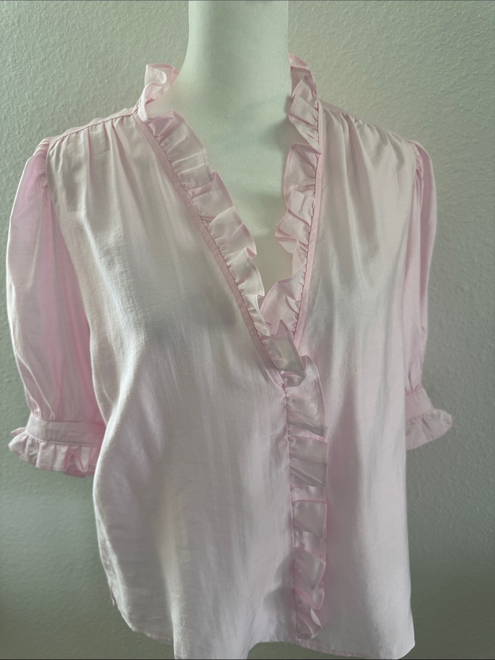 H&M Pale Pink Ruffle V-Neck Blouse